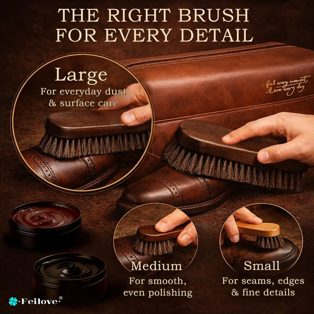 Alt view image 6 of 7 - Shoe Care Kit 16-in-1 Leather Shoe Polish, Cleaning & Conditioning Kit with Saddle Soap & Mink Oil Black/Brown/Neutral Shoe Polish, 3 Horsehair Brushes Premium Storage Bag Gift for Men & Women