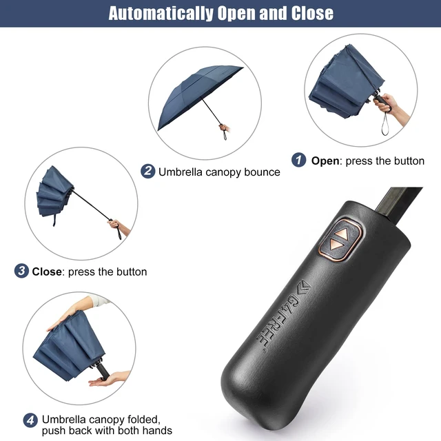 Alt view image 3 of 7 - 46/54/62 Inch Large Golf Umbrella Windproof Reverse Travel Umbrella | Inverted Folding Umbrella for Rain, Windproof Double Canopy, Auto Open Close, 10 Ribs, Compact, for Bag/Backpack, 2 people