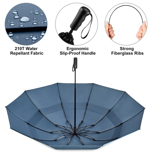Alt view image 6 of 7 - 46/54/62 Inch Large Golf Umbrella Windproof Reverse Travel Umbrella | Inverted Folding Umbrella for Rain, Windproof Double Canopy, Auto Open Close, 10 Ribs, Compact, for Bag/Backpack, 2 people