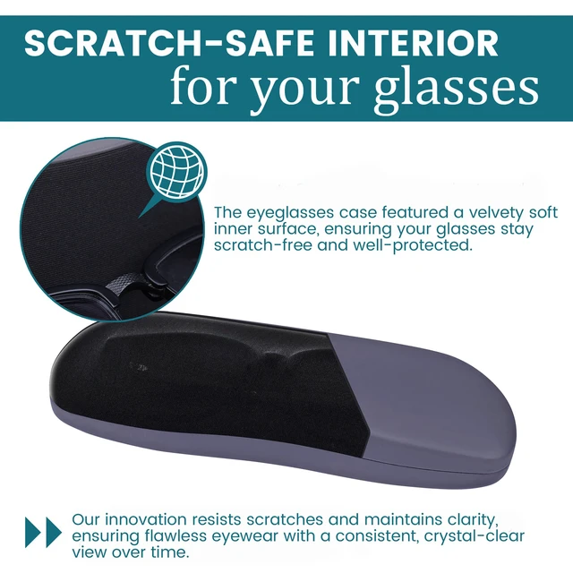 Alt view image 6 of 7 - Slim Hard Eyeglass Case Stainless Steel Shell with Vegan Leather & Elastic Mesh Interior Thin Portable Glasses Case for Men & Women Crush-Resistant Hard Shell