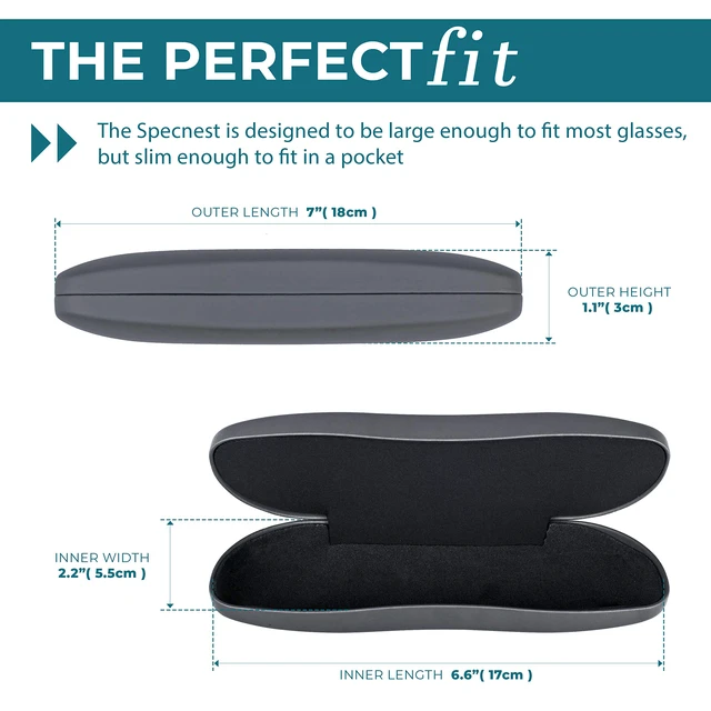 Alt view image 7 of 7 - Slim Hard Eyeglass Case Stainless Steel Shell with Vegan Leather & Elastic Mesh Interior Thin Portable Glasses Case for Men & Women Crush-Resistant Hard Shell
