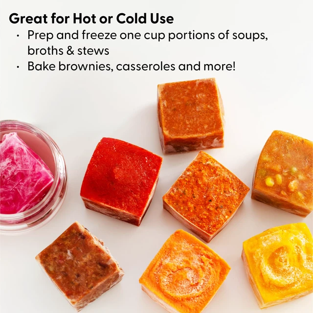Alt view image 2 of 7 - Cup Cubes Silicone Freezer Tray with Lid, Blue, Makes 6 Perfect 1-Cup Portions, Freeze & Store Soup, Broth, Sauce, Leftovers, Dishwasher Safe
