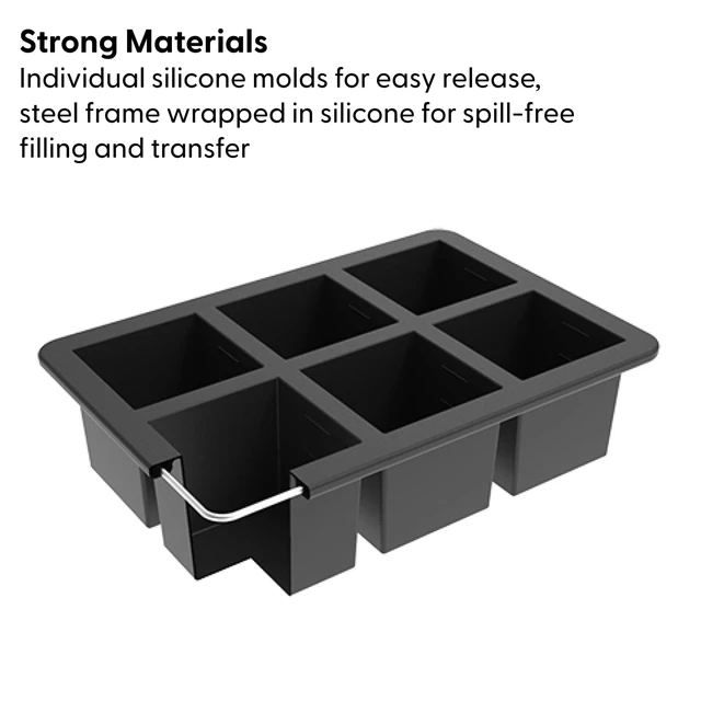 Alt view image 3 of 7 - Cup Cubes Silicone Freezer Tray with Lid, Blue, Makes 6 Perfect 1-Cup Portions, Freeze & Store Soup, Broth, Sauce, Leftovers, Dishwasher Safe