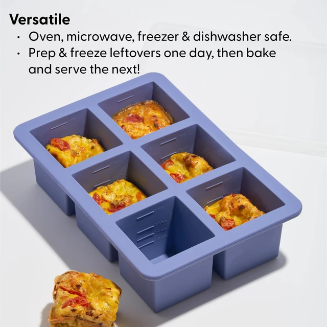 Alt view image 5 of 7 - Cup Cubes Silicone Freezer Tray with Lid, Blue, Makes 6 Perfect 1-Cup Portions, Freeze & Store Soup, Broth, Sauce, Leftovers, Dishwasher Safe