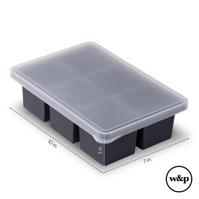 Alt view image 6 of 7 - Cup Cubes Silicone Freezer Tray with Lid, Blue, Makes 6 Perfect 1-Cup Portions, Freeze & Store Soup, Broth, Sauce, Leftovers, Dishwasher Safe