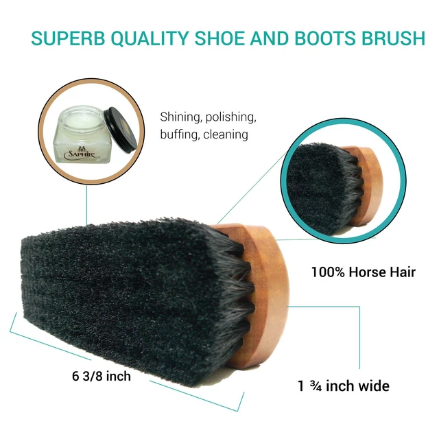 Alt view image 5 of 7 - Premium Shoe Polish Brush High-Density Horsehair Brush for Deep Shine & Leather Care Large Wooden Handle Made in Germany (Light Bristles)