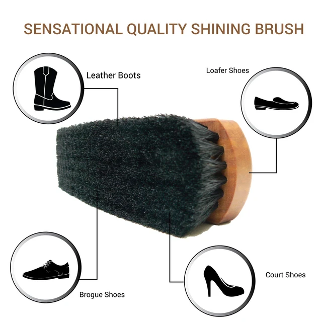 Alt view image 6 of 7 - Premium Shoe Polish Brush High-Density Horsehair Brush for Deep Shine & Leather Care Large Wooden Handle Made in Germany (Light Bristles)
