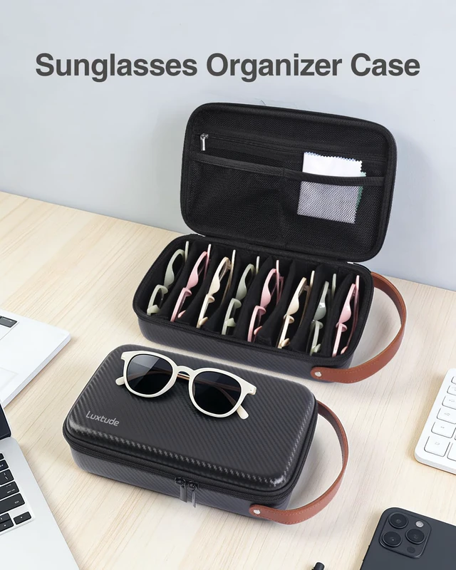 Alt view image 2 of 7 - Travel Sunglasses Organizer Case, Hard Shell Sunglasses Travel Case | Glasses Case Multiple Pairs w/Adjustable Slots, Sunglass Storage Organizer for Women Men/Camping/Road Trip/Beach etc.