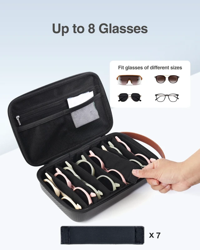 Alt view image 3 of 7 - Travel Sunglasses Organizer Case, Hard Shell Sunglasses Travel Case | Glasses Case Multiple Pairs w/Adjustable Slots, Sunglass Storage Organizer for Women Men/Camping/Road Trip/Beach etc.