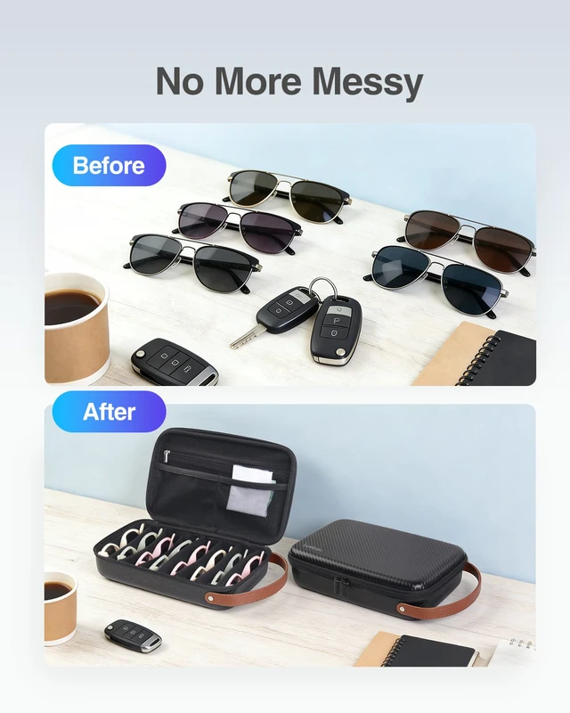 Alt view image 7 of 7 - Travel Sunglasses Organizer Case, Hard Shell Sunglasses Travel Case | Glasses Case Multiple Pairs w/Adjustable Slots, Sunglass Storage Organizer for Women Men/Camping/Road Trip/Beach etc.