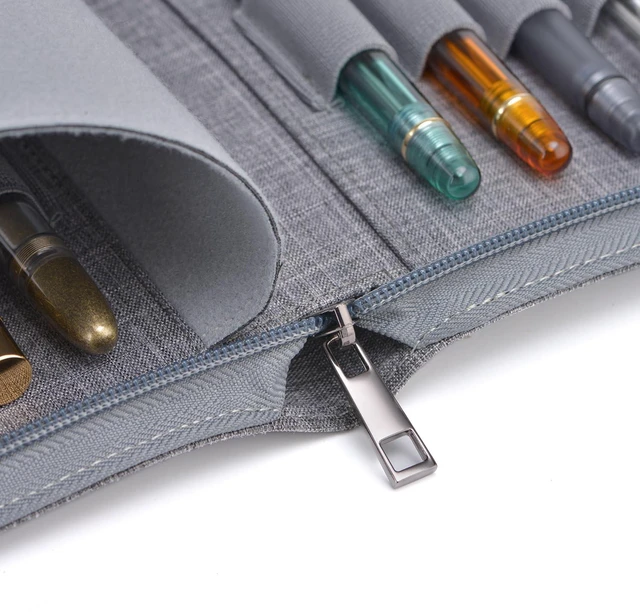 Alt view image 7 of 7 - 24 Fountain Pen Case Gray Organizer Bag - Premium Waterproof Canvas Pen Display Holder, Individual Slot Zippered Style Storage Case