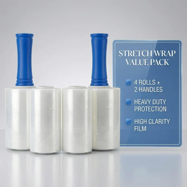 Alt view image 5 of 7 - 4 Pack Stretch Wrap for Moving, 5 Inch x 1000ft 80 Gauge, Heavy Duty Clear Plastic Wrap with Handles, Packing, Shipping, Pallet & Furniture Protection