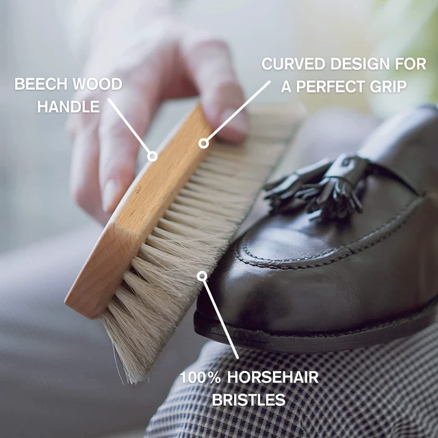 Alt view image 2 of 5 - Premium Beige Horse Hair Brush - Horse Hair Shoe Brushes for Polishing, Cleaning & Buffing Leather Shoes - Boot Brush with Soft Bristles, Comfy Grip - Shoe Polish Brush Made of Beech Wood
