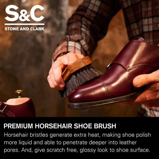Alt view image 3 of 5 - Premium Beige Horse Hair Brush - Horse Hair Shoe Brushes for Polishing, Cleaning & Buffing Leather Shoes - Boot Brush with Soft Bristles, Comfy Grip - Shoe Polish Brush Made of Beech Wood