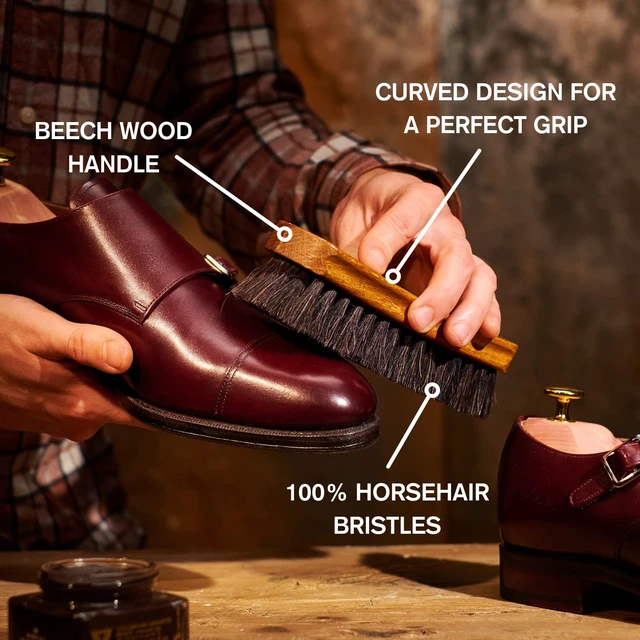 Alt view image 2 of 5 - Premium Horsehair Shoe Polish Brush Handcrafted Beechwood Shoe Brush for Shine and Buffing Luxurious Shoe Shine Brush with Soft Horsehair Bristles (White)
