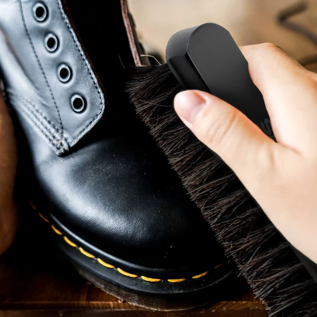 Alt view image 2 of 7 - Premium Horsehair Shoe Polish Brush Handcrafted Beechwood Shoe Brush for Shine and Buffing Luxurious Shoe Shine Brush with Soft Horsehair Bristles (Black)