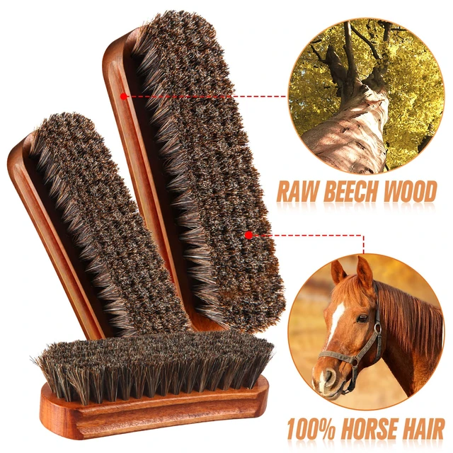 Alt view image 2 of 7 - 4 Pcs Horsehair Shine Shoes Brush Kit Polish Dauber Applicators Cleaning Leather Shoes Boots Care Brushes Suede Cleaner Brush with Microfiber Shoe Gloves(3 Pcs Shine Brush)