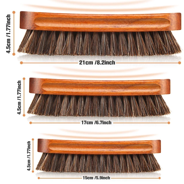 Alt view image 3 of 7 - 4 Pcs Horsehair Shine Shoes Brush Kit Polish Dauber Applicators Cleaning Leather Shoes Boots Care Brushes Suede Cleaner Brush with Microfiber Shoe Gloves(3 Pcs Shine Brush)