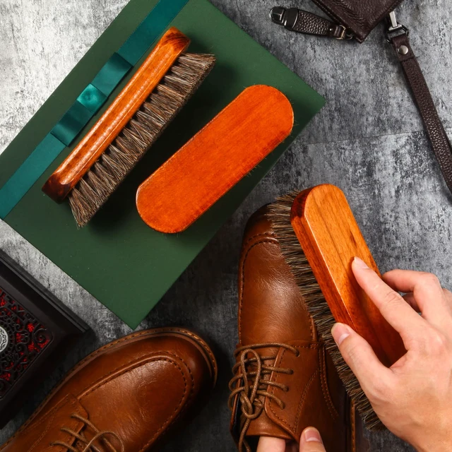 Alt view image 4 of 7 - 4 Pcs Horsehair Shine Shoes Brush Kit Polish Dauber Applicators Cleaning Leather Shoes Boots Care Brushes Suede Cleaner Brush with Microfiber Shoe Gloves(3 Pcs Shine Brush)