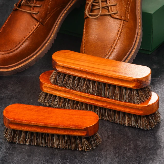 Alt view image 6 of 7 - 4 Pcs Horsehair Shine Shoes Brush Kit Polish Dauber Applicators Cleaning Leather Shoes Boots Care Brushes Suede Cleaner Brush with Microfiber Shoe Gloves(3 Pcs Shine Brush)