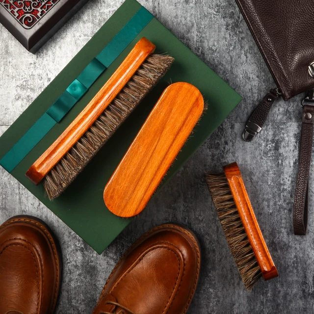 Alt view image 7 of 7 - 4 Pcs Horsehair Shine Shoes Brush Kit Polish Dauber Applicators Cleaning Leather Shoes Boots Care Brushes Suede Cleaner Brush with Microfiber Shoe Gloves(3 Pcs Shine Brush)
