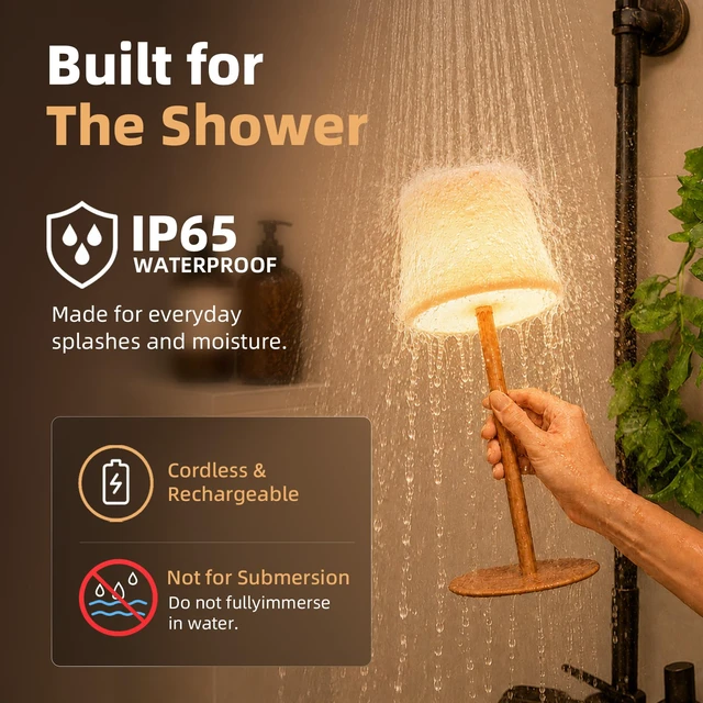 Alt view image 3 of 7 - Spa-Like Shower Lamp IP65 Waterproof Bathroom Lamp, Rechargeable Cordless Mood Light, 3 Color Temps for Relaxing Bathroom & Bathtub Experience (1 Pack)