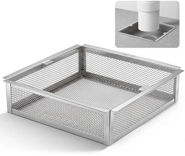 Main image of 304 Stainless Steel Floor Sink Drain Cover 8.5 Inch Heavy Duty Commercial Floor Drain Strainer with Reinforced Bottom Frame, Square Drop-in Basket for Restaurant Kitchen Drain, Debris Trap
