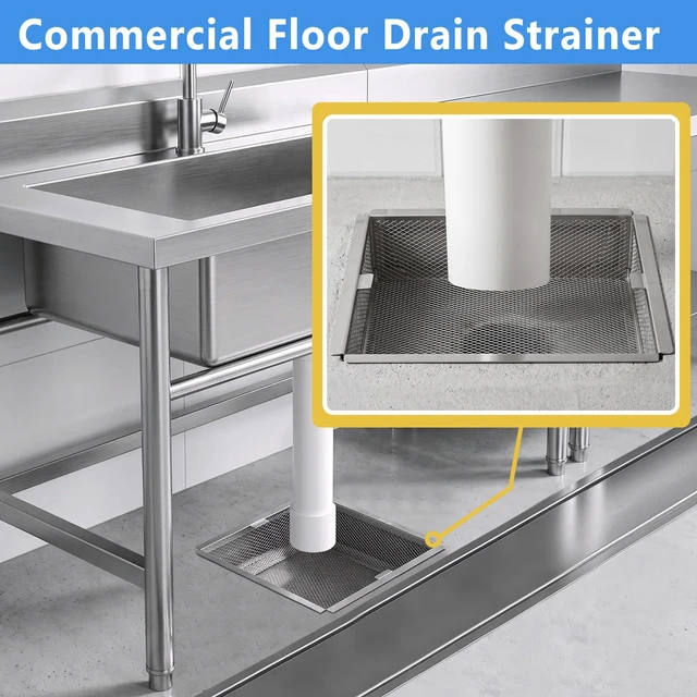 Alt view image 2 of 7 - 304 Stainless Steel Floor Sink Drain Cover 8.5 Inch Heavy Duty Commercial Floor Drain Strainer with Reinforced Bottom Frame, Square Drop-in Basket for Restaurant Kitchen Drain, Debris Trap