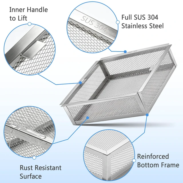 Alt view image 4 of 7 - 304 Stainless Steel Floor Sink Drain Cover 8.5 Inch Heavy Duty Commercial Floor Drain Strainer with Reinforced Bottom Frame, Square Drop-in Basket for Restaurant Kitchen Drain, Debris Trap