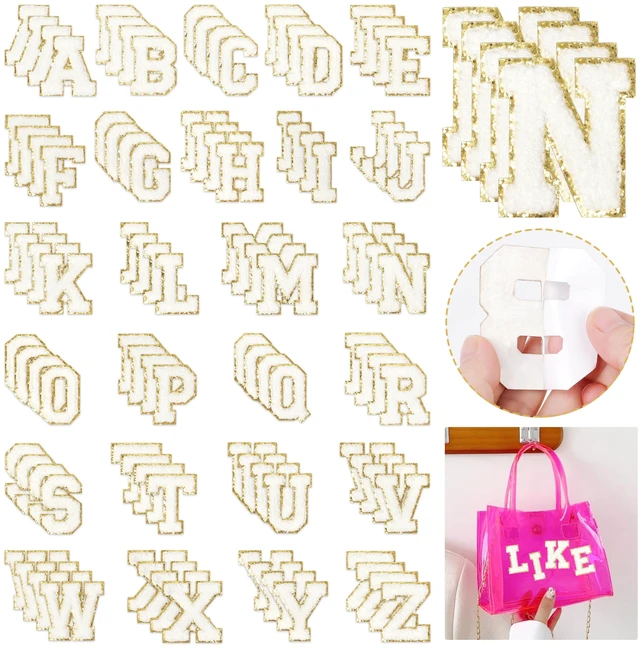Main image of Self-Adhesive Chenille Letters Patches: 104PCS White Preppy Patch | Letter Stickers Patches for Clothing Jackets Jeans Backpacks - Embroidered Cheille Initial Patch for DIY Decor