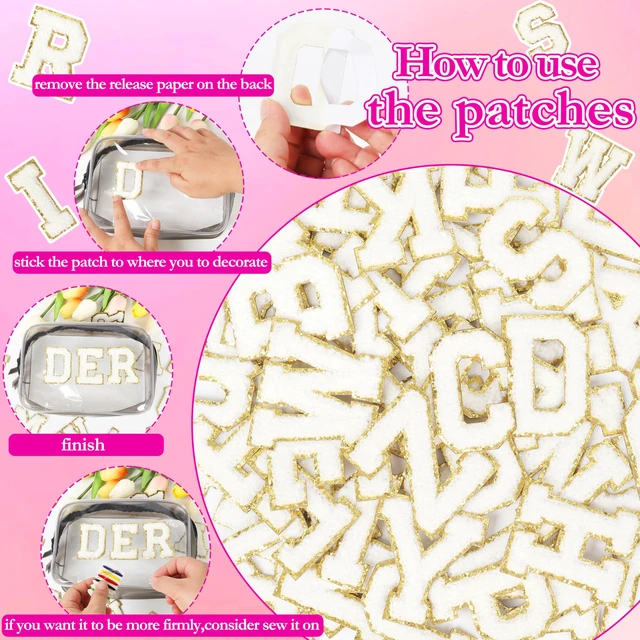 Alt view image 4 of 6 - Self-Adhesive Chenille Letters Patches: 104PCS White Preppy Patch | Letter Stickers Patches for Clothing Jackets Jeans Backpacks - Embroidered Cheille Initial Patch for DIY Decor