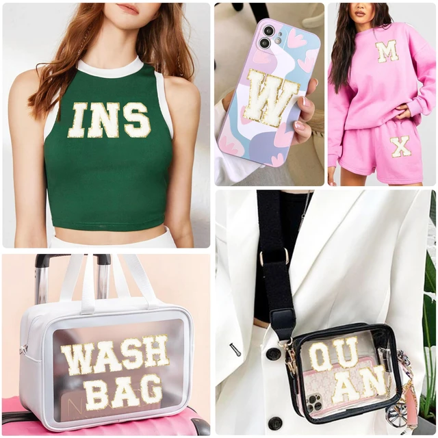 Alt view image 6 of 6 - Self-Adhesive Chenille Letters Patches: 104PCS White Preppy Patch | Letter Stickers Patches for Clothing Jackets Jeans Backpacks - Embroidered Cheille Initial Patch for DIY Decor