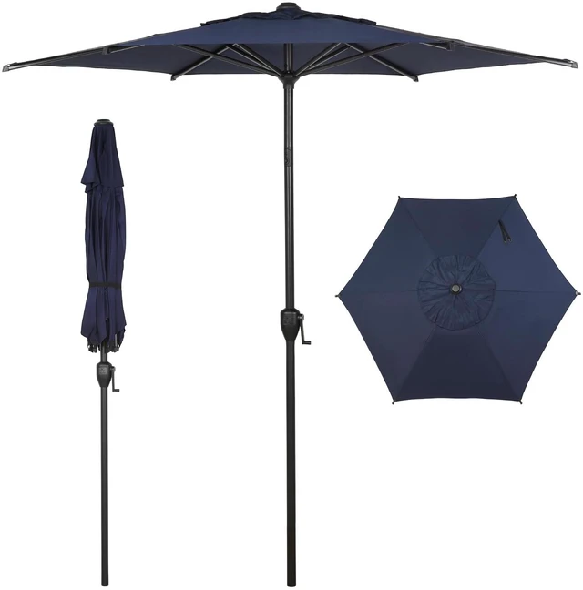 Main image of 7.5FT Lyon Outdoor Patio Umbrella Outdoor Table Umbrella with Push Button Tilt and Crank Market Umbrella 6 Sturdy Ribs UV Protection Waterproof for Garden Deck Backyard Pool, Navy Blue