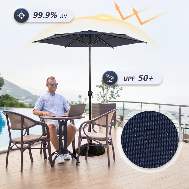 Alt view image 3 of 7 - 7.5FT Lyon Outdoor Patio Umbrella Outdoor Table Umbrella with Push Button Tilt and Crank Market Umbrella 6 Sturdy Ribs UV Protection Waterproof for Garden Deck Backyard Pool, Navy Blue