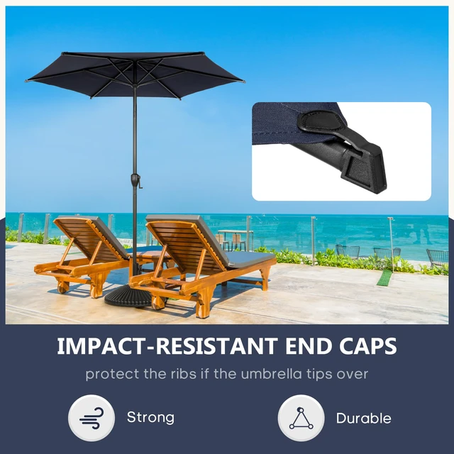 Alt view image 4 of 7 - 7.5FT Lyon Outdoor Patio Umbrella Outdoor Table Umbrella with Push Button Tilt and Crank Market Umbrella 6 Sturdy Ribs UV Protection Waterproof for Garden Deck Backyard Pool, Navy Blue