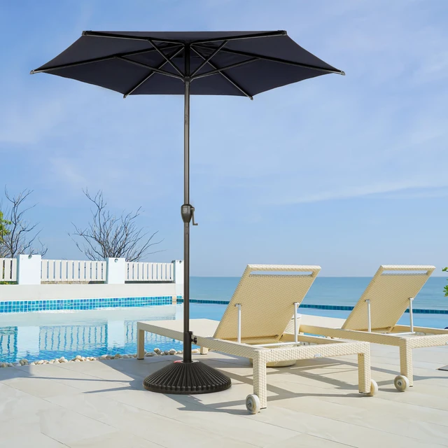 Alt view image 5 of 7 - 7.5FT Lyon Outdoor Patio Umbrella Outdoor Table Umbrella with Push Button Tilt and Crank Market Umbrella 6 Sturdy Ribs UV Protection Waterproof for Garden Deck Backyard Pool, Navy Blue