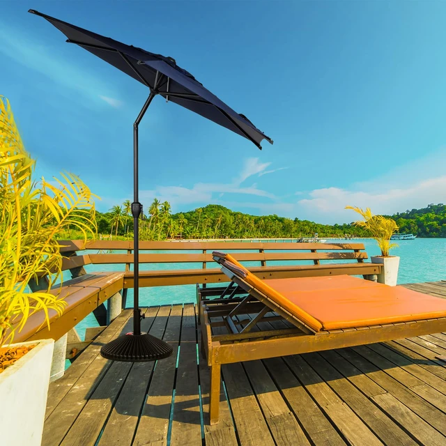 Alt view image 6 of 7 - 7.5FT Lyon Outdoor Patio Umbrella Outdoor Table Umbrella with Push Button Tilt and Crank Market Umbrella 6 Sturdy Ribs UV Protection Waterproof for Garden Deck Backyard Pool, Navy Blue