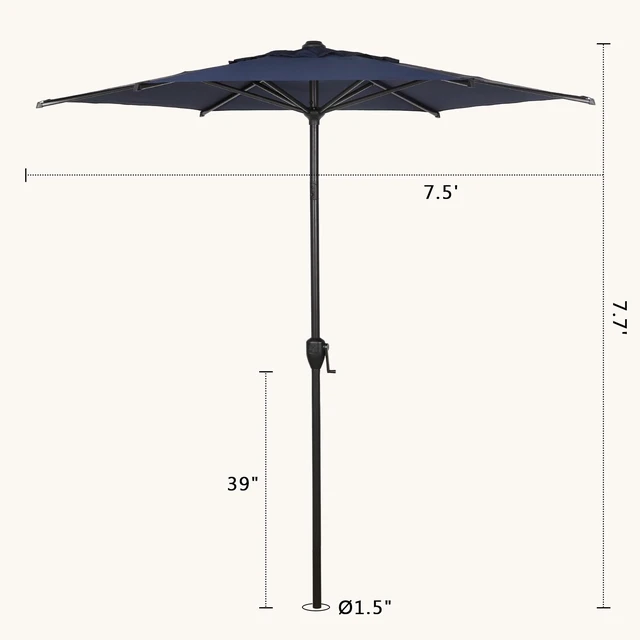 Alt view image 7 of 7 - 7.5FT Lyon Outdoor Patio Umbrella Outdoor Table Umbrella with Push Button Tilt and Crank Market Umbrella 6 Sturdy Ribs UV Protection Waterproof for Garden Deck Backyard Pool, Navy Blue