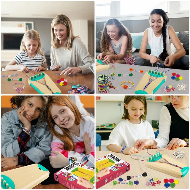 Alt view image 2 of 7 - Friendship Bracelet Making Kit for Girls 8-12, 28 Pre-Cut Threads | 14 Colors, 100 Letter Beads, Hidden Storage Tray, Screen-Free Travel Craft for Kids & Teens