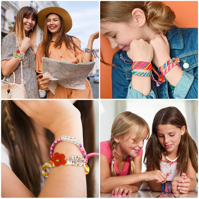 Alt view image 3 of 7 - Friendship Bracelet Making Kit for Girls 8-12, 28 Pre-Cut Threads | 14 Colors, 100 Letter Beads, Hidden Storage Tray, Screen-Free Travel Craft for Kids & Teens