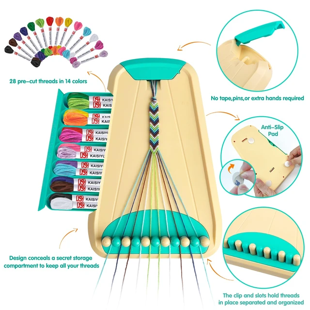 Alt view image 4 of 7 - Friendship Bracelet Making Kit for Girls 8-12, 28 Pre-Cut Threads | 14 Colors, 100 Letter Beads, Hidden Storage Tray, Screen-Free Travel Craft for Kids & Teens