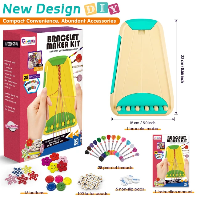 Alt view image 6 of 7 - Friendship Bracelet Making Kit for Girls 8-12, 28 Pre-Cut Threads | 14 Colors, 100 Letter Beads, Hidden Storage Tray, Screen-Free Travel Craft for Kids & Teens