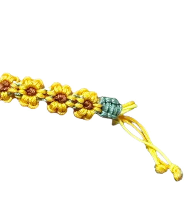 Alt view image 2 of 3 - Sunflower String Bracelet Handmade Flower Braided Jewelry Gift YE | Summer Beach Boho Bohemian Surfer Cute Aesthetic Lightweight Adjustable Friendship Waterproof Woven Rope Anklet for Women