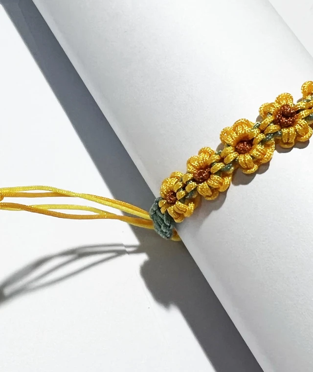 Alt view image 3 of 3 - Sunflower String Bracelet Handmade Flower Braided Jewelry Gift YE | Summer Beach Boho Bohemian Surfer Cute Aesthetic Lightweight Adjustable Friendship Waterproof Woven Rope Anklet for Women
