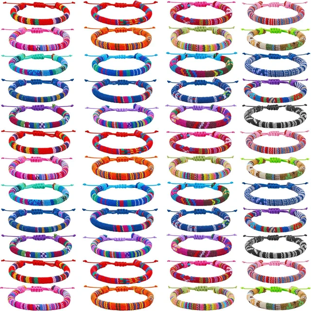 Main image of 48 Pcs Friendship Bracelets Bulk, Boho Adjustable Woven Bracelets | for Women Men, Colorful Hippie Party Favor Friends Gifts for Coworkers, Birthday, Beach Vacation, Christmas Stocking Stuffers