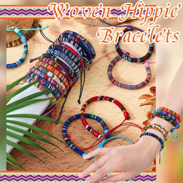 Alt view image 3 of 7 - 48 Pcs Friendship Bracelets Bulk, Boho Adjustable Woven Bracelets | for Women Men, Colorful Hippie Party Favor Friends Gifts for Coworkers, Birthday, Beach Vacation, Christmas Stocking Stuffers