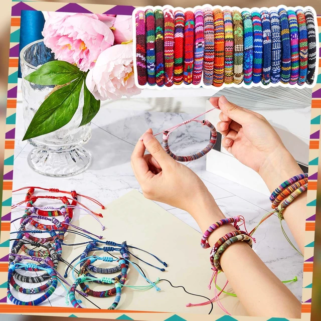 Alt view image 4 of 7 - 48 Pcs Friendship Bracelets Bulk, Boho Adjustable Woven Bracelets | for Women Men, Colorful Hippie Party Favor Friends Gifts for Coworkers, Birthday, Beach Vacation, Christmas Stocking Stuffers
