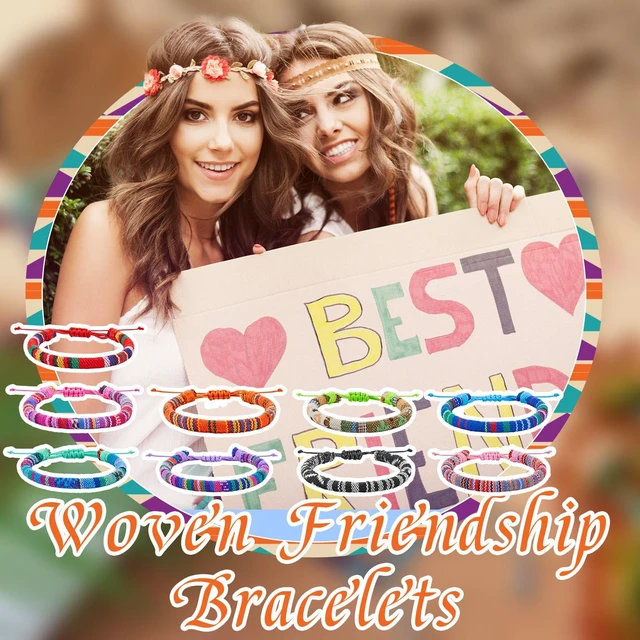Alt view image 5 of 7 - 48 Pcs Friendship Bracelets Bulk, Boho Adjustable Woven Bracelets | for Women Men, Colorful Hippie Party Favor Friends Gifts for Coworkers, Birthday, Beach Vacation, Christmas Stocking Stuffers