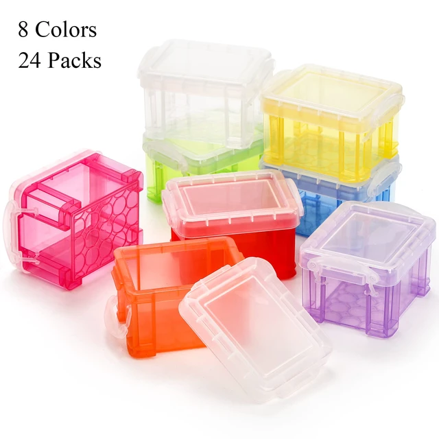 Alt view image 3 of 7 - 24 Pack Mini Plastic Storage Bins with Lid, 3.3"×2.6"×2" Clear Latch Small Storage Box, Stackable Organizer Container for Crafts, Jewelry Beads, Office Supplies, 8 Colors
