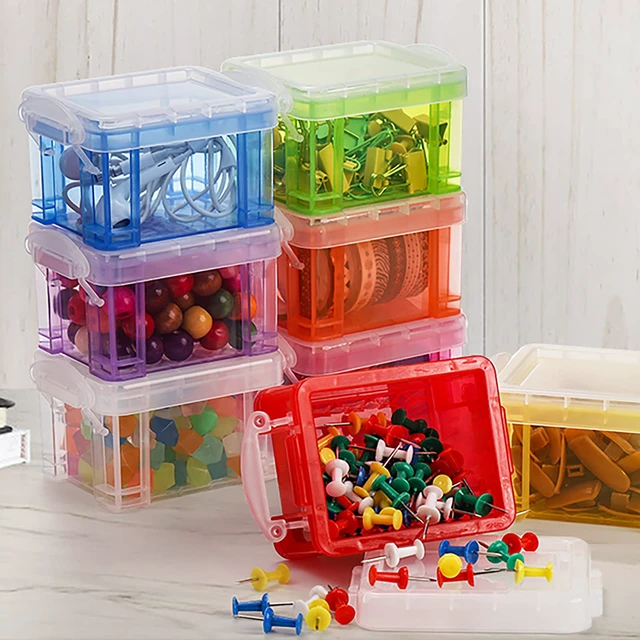 Alt view image 6 of 7 - 24 Pack Mini Plastic Storage Bins with Lid, 3.3"×2.6"×2" Clear Latch Small Storage Box, Stackable Organizer Container for Crafts, Jewelry Beads, Office Supplies, 8 Colors